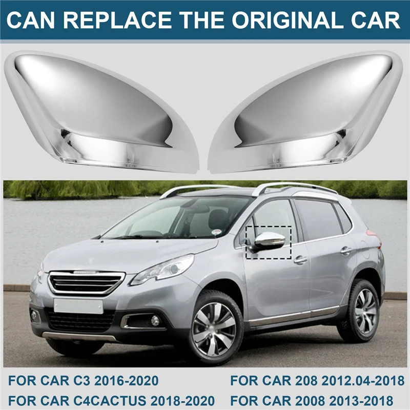 

Chrome Rear View Mirror Cover Side Door Mirror Cap Replace For Citroen C3 C4 CACTUS 208 2008 16075120VG