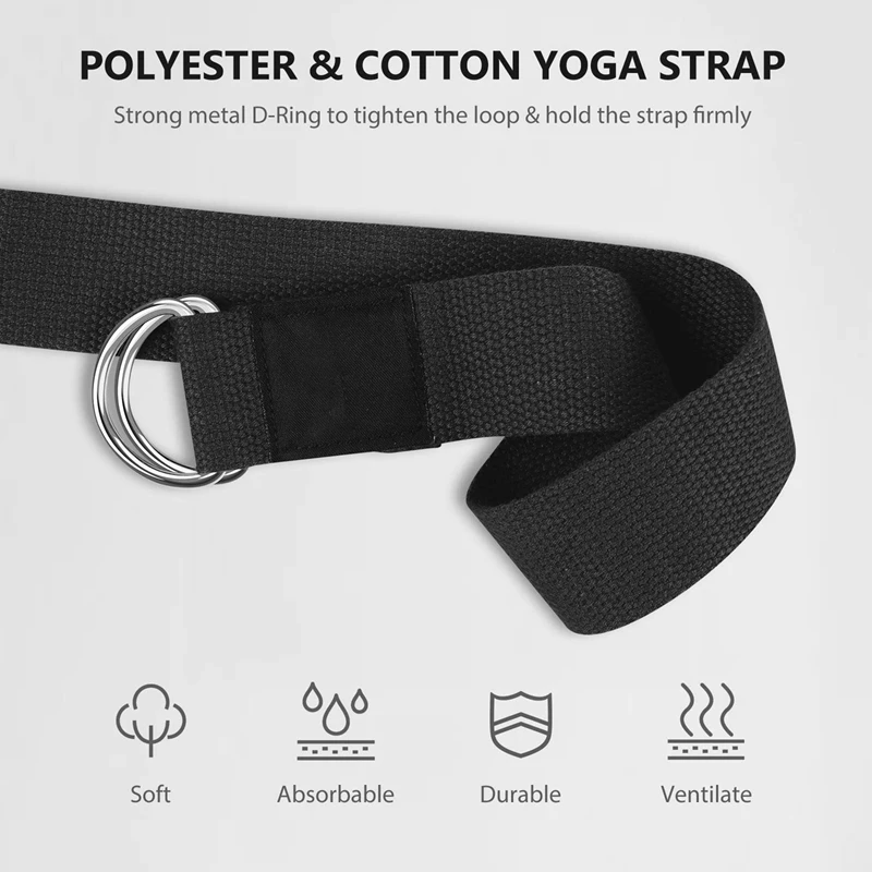 2X Yoga Block And Yoga Strap Set EVA Foam Soft Non-Slip Yoga Blocks Universal Pilates Stretching And Toning Black