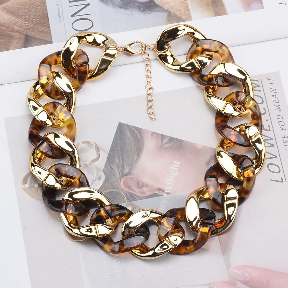 Fashion big-name tortoiseshell CCB necklace of the same style, wind retro alloy collarbone chain source