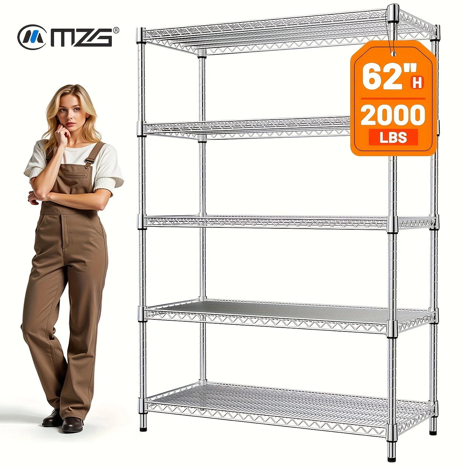 

MZG 2000/1600/1000 Lbs 5/4/3 Tier Storage Shelving Steel Heavy Duty Multi-Tier Utility Shelving Unit Steel Organizer Wire Rack F