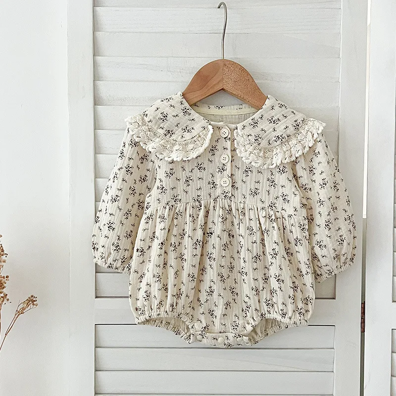

Girls Cotton Bodysuits 2025 Spring Autumn New Floral Print Long Sleeve Pastorale Rompers Newborn Kids Casual Cute Clothes