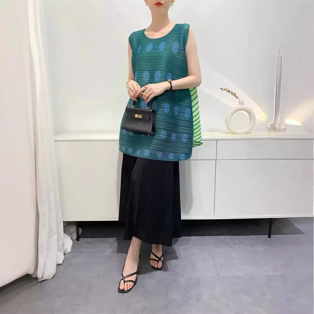 

Футболка миаке, жилет, женские летние плиссированные топы без рукавов KK, плиссированная удобная повседневная одежда с персонализированным принтом для женщин