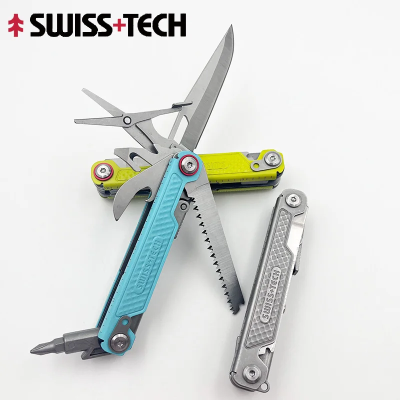 

SWISS TECH 11 в 1, мультитул, мини-складной нож, EDC, инструменты для выживания на природе, карманный нож, ножницы, отвертка
