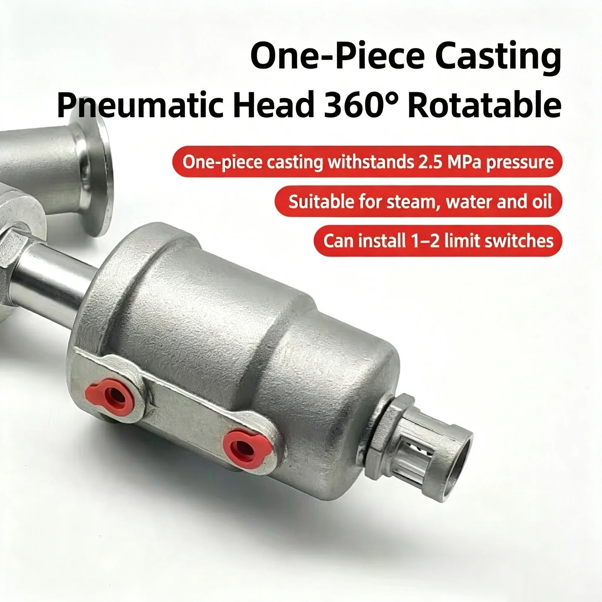 Magnetventil 304 Stainless Steel Pneumatic Actuated Angle Seat Valve Steam Gas Oil Water DN15 20 25 32 40 50 Tri Clamp Y Shaped Wasser und Dampf — Detail 4