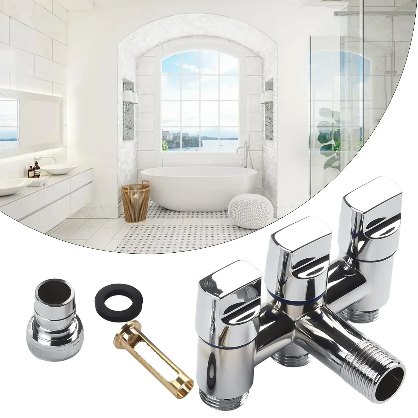 1-In-Three-Out Water Diversion Valve Stainless Steel 4 Point Snap Connector 3-way Control Angle Valve Bathroom Tools