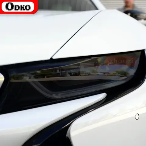 Dla BMW i8 2014-2020 2 szt. Folia ochronna na reflektory samochodowe, czarna winylowa folia ochronna, przezroczysta naklejka TPU, akcesoria