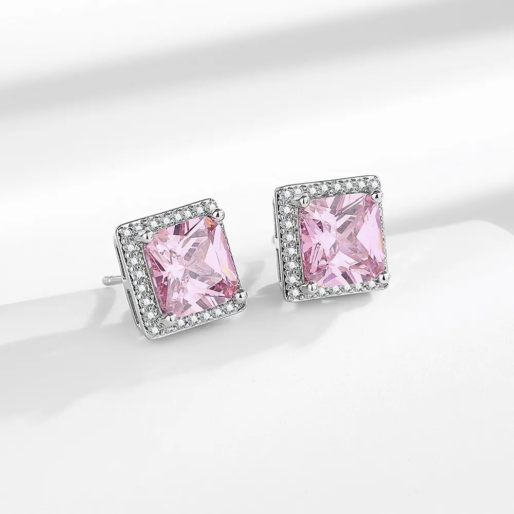 

Женские серьги-гвоздики из стерлингового серебра 925 пробы с милыми и нежными розовыми бриллиантами и цирконами в форме сахара