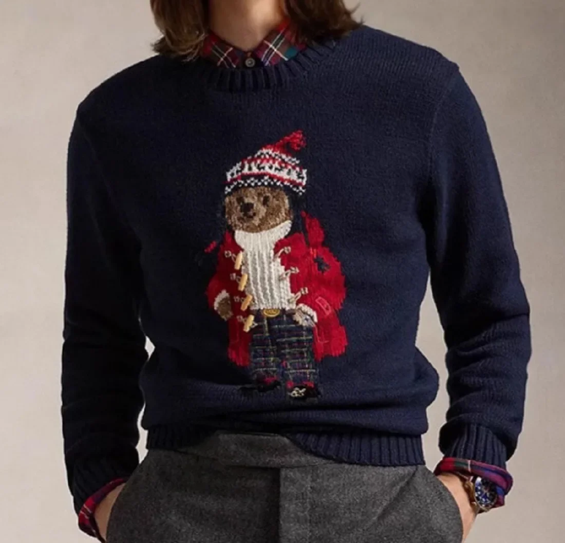 2025American Pure Cotton Unisex Autumn and Winter Christmas Sweater Embroidered Long Sleeved Knitted Pullover, R..L Set - Image 3