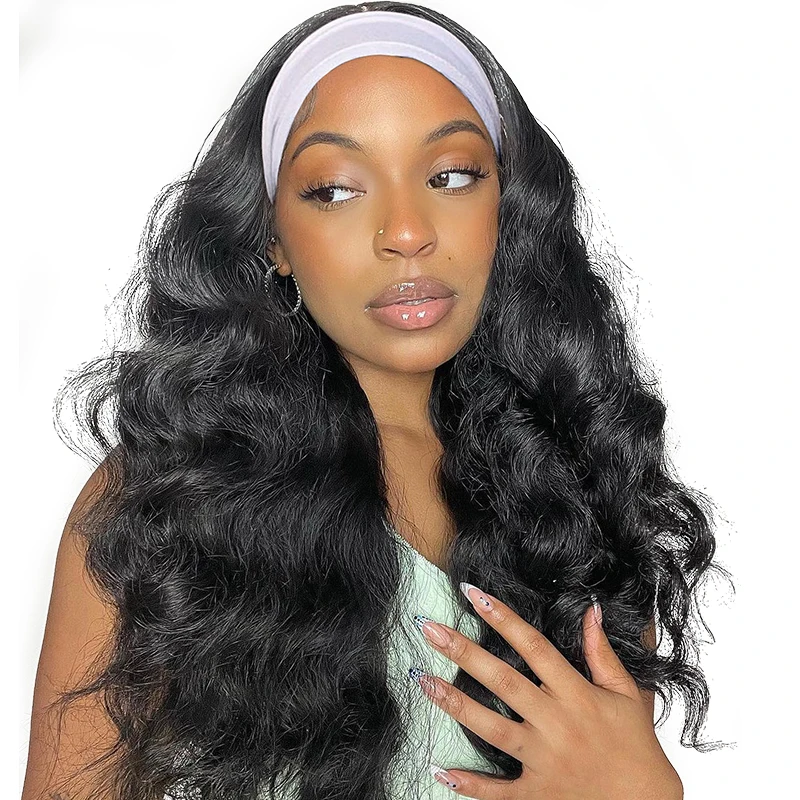 ISEE HAIR Headband Wig Natural Color Body Wave 100% Human Hair Wigs Scarf Wig Peruvian Hair Body Wave Wigs for Women