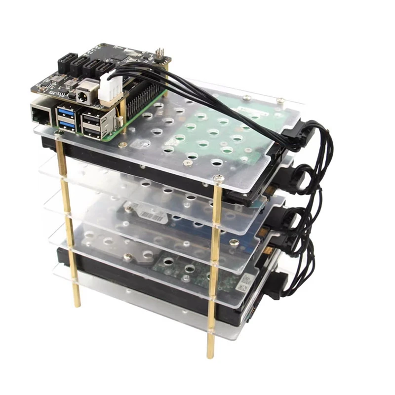 X1009 PCIe ถึง 5 พอร์ต SATA SHIELD สําหรับ Raspberry Pi 5 PCIe ถึง 5 SATA 3.0 ไม่สนับสนุน BOOT จาก HDD/SSD US PLUG