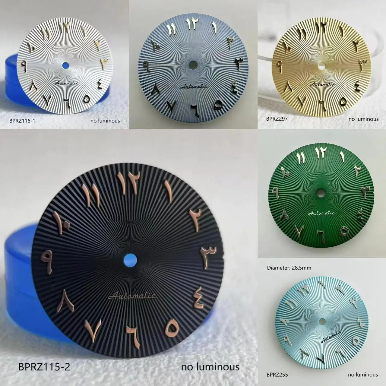 

28.5mm no luminous Arabic no calendar numerals s logo dial NH35 automatic movement with 3 o'clock position 29mm Arabic s dial