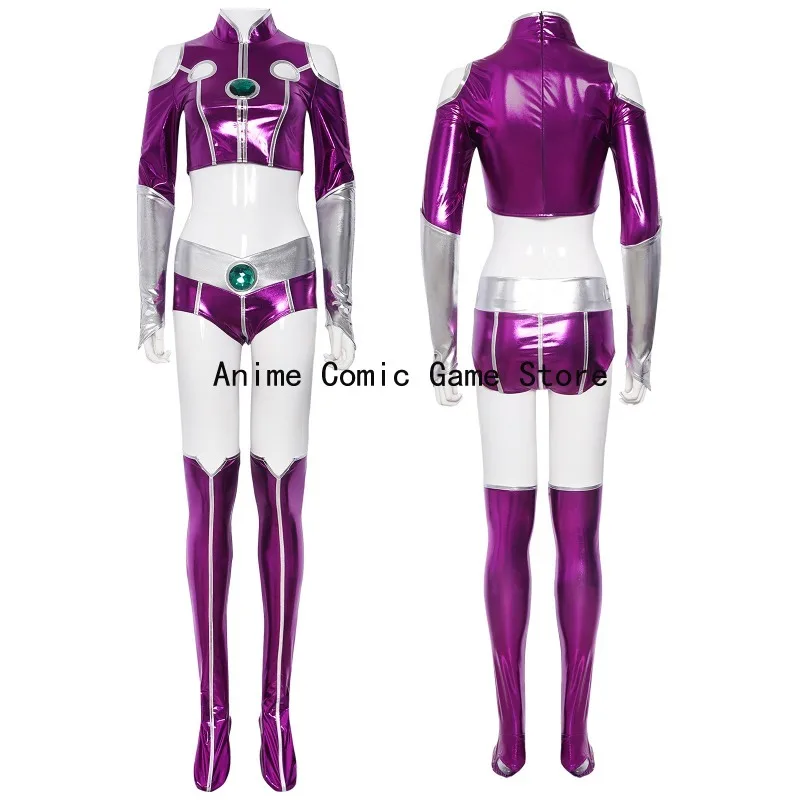 

Anime Teen Titann Starfire Cosplay Sexy Purple Tops Short Sleeves Socks Full Sets Halloween Party Outfits for Women S-2xl