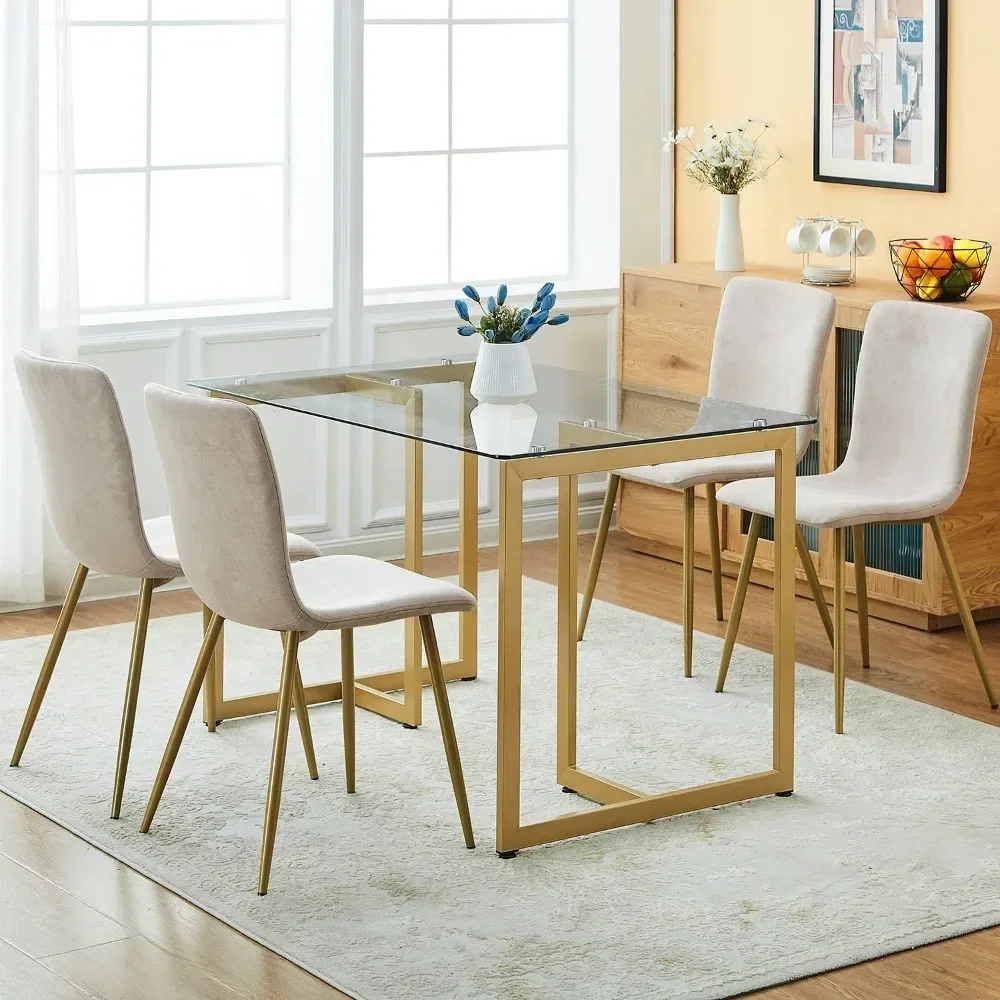 

Dining Chair Set of 4, Pre-assembled Chair Set with Gold Leg Upholstery, Modern Fabric for Dining Room, Kitchen, Lounge Chair,