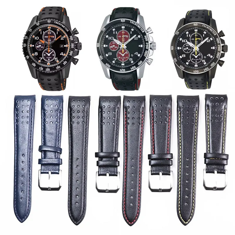 

21mm Breathable Leather Watchband for Seiko Watch Strap Sportura Series Barcelona SNAE SNP SRG SUN SPC089 SSC Curved Bracelet