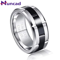 NUNCAD 8mm Tungsten Carbide Steel Ring Black Groove Polished Beveled Edge Frosted Wedding Rings for Men Best Gift Jewelry