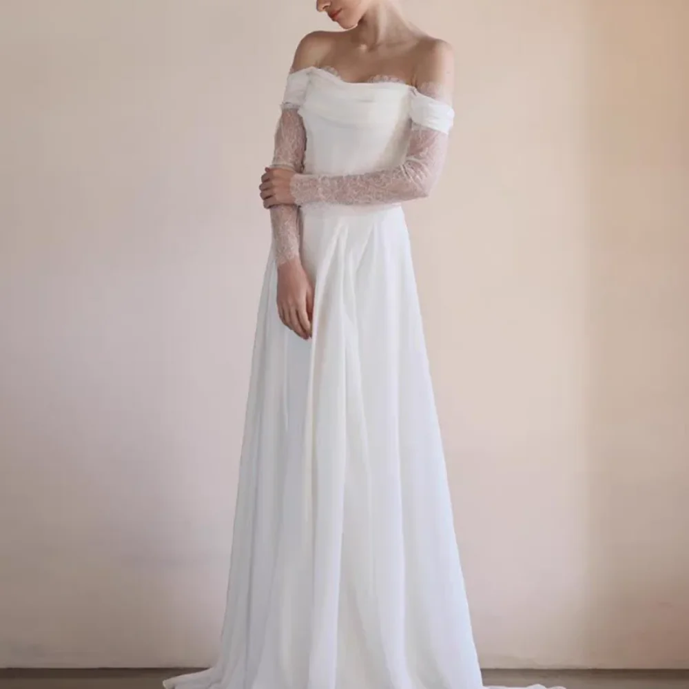 

Custom Strapless Wedding Dresses Elegant A Line Bridal Gowns Off Shoulder Bride Robes Lace Luxury New Robe De Mariée