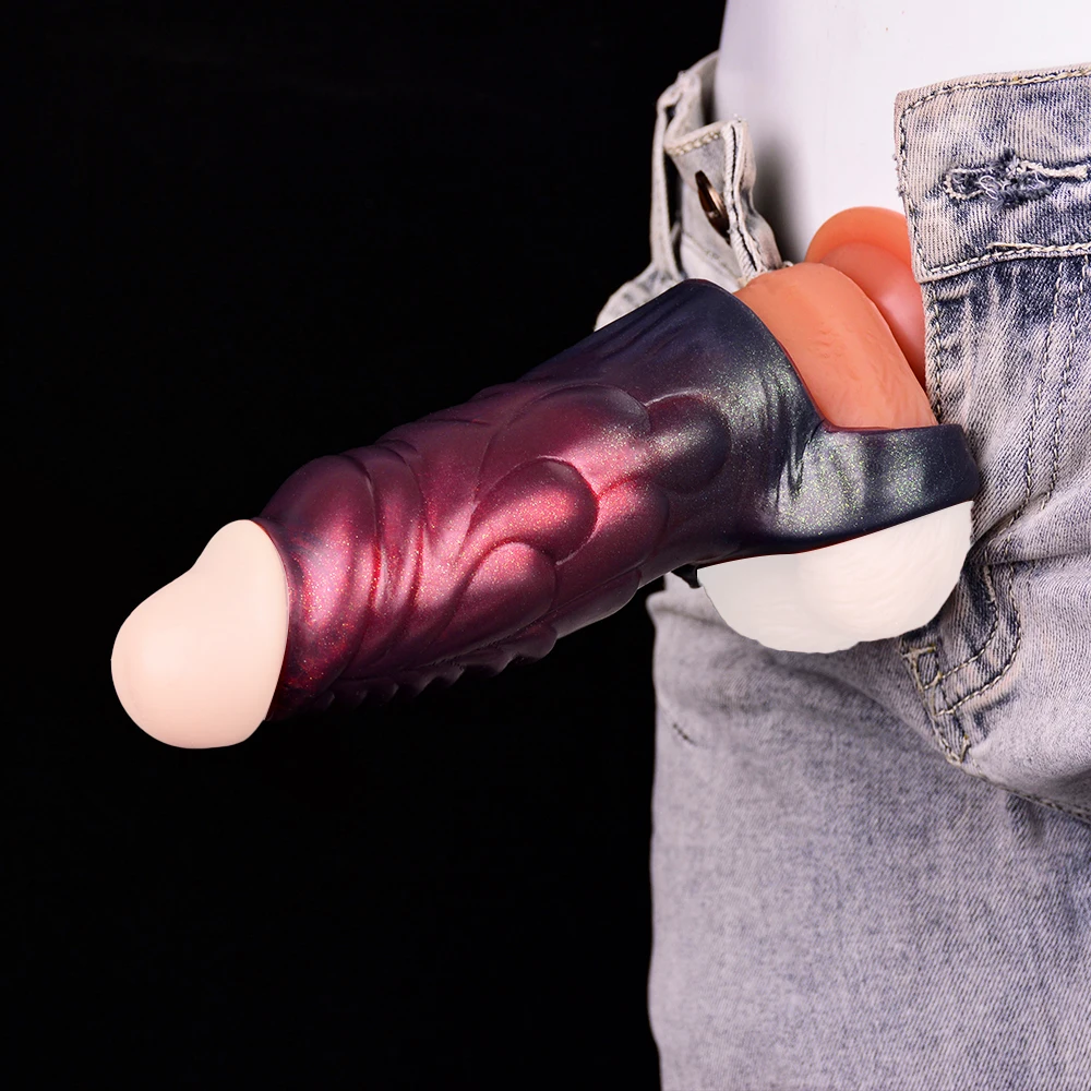 Penis Sleeve Cock Sleeve, wiederverwendbarer männlicher Penisverlängerer und -vergrößerer mit arretierbarem Spermienring, der für den Penis