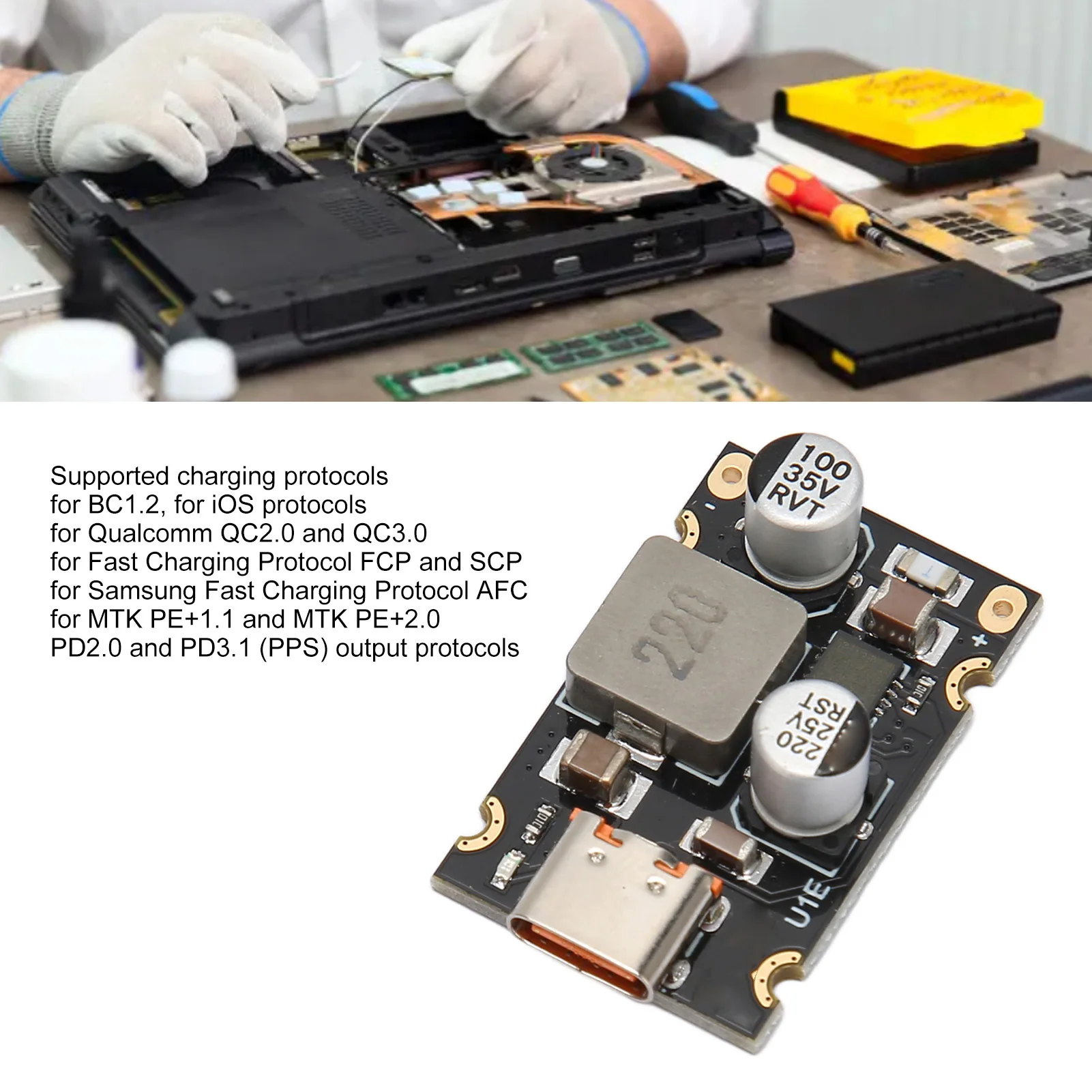 Плата быстрой зарядки PD3.1 Модуль быстрой зарядки PD65W Модуль быстрой зарядки типа C PD3.1 QC3.0 Плата быстрой модуля 8‐32 В