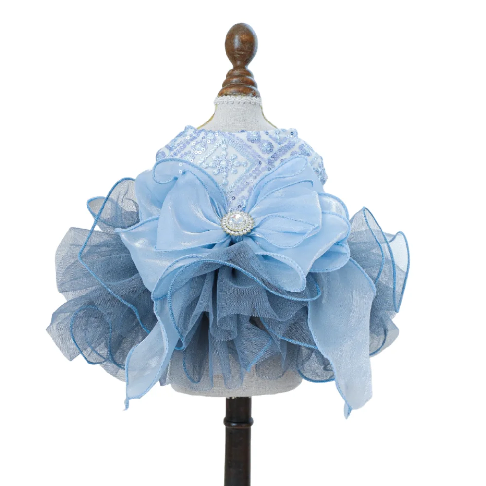 

Fashion Fluffy Pet Princess Dress Soft Cute Cat Dog Wedding Dress Blue Big Bow Pet Costume Birthday Party
