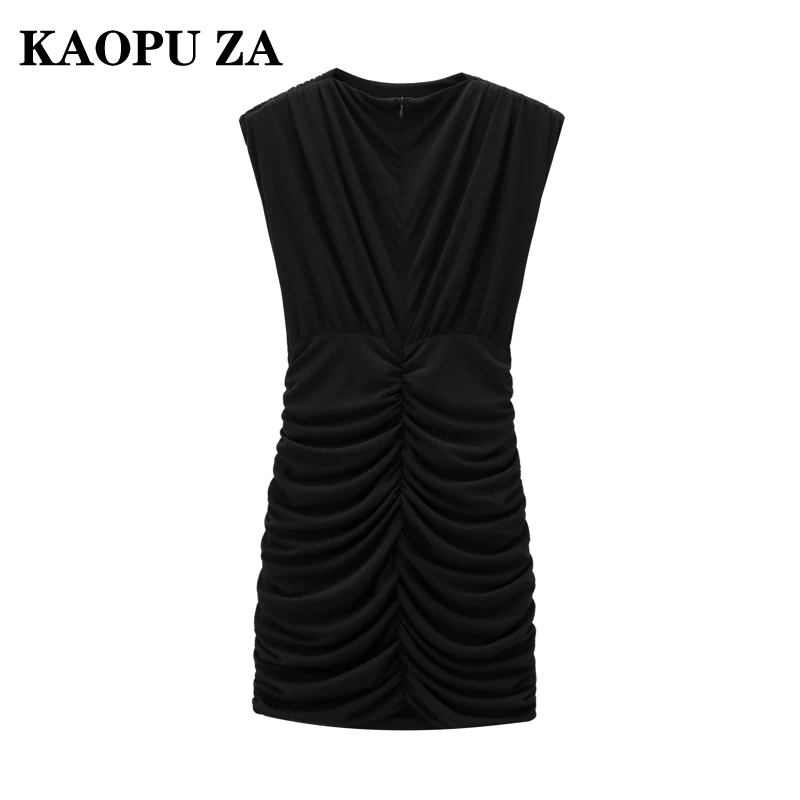 KAOPU ZA 2024 New Summer Ladies Fashion Slim Pleated Mini Tank Dress Half High Collar Sexy Night Club Party Dress