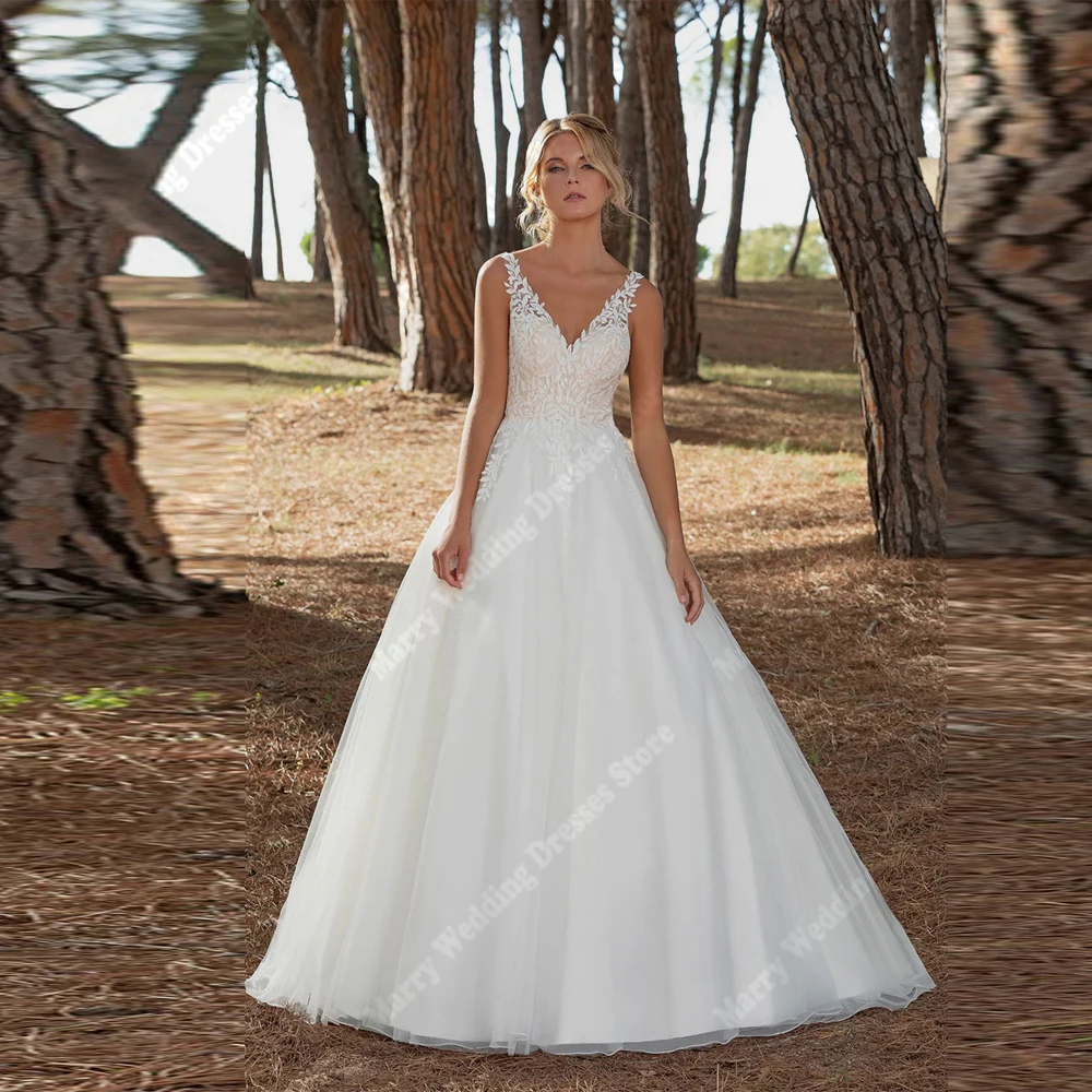 Affascinanti abiti da sposa a-line da donna sexy scollo a V senza maniche in tulle abiti da sposa banchetto di fidanzamento abiti da sposa personalizzati
