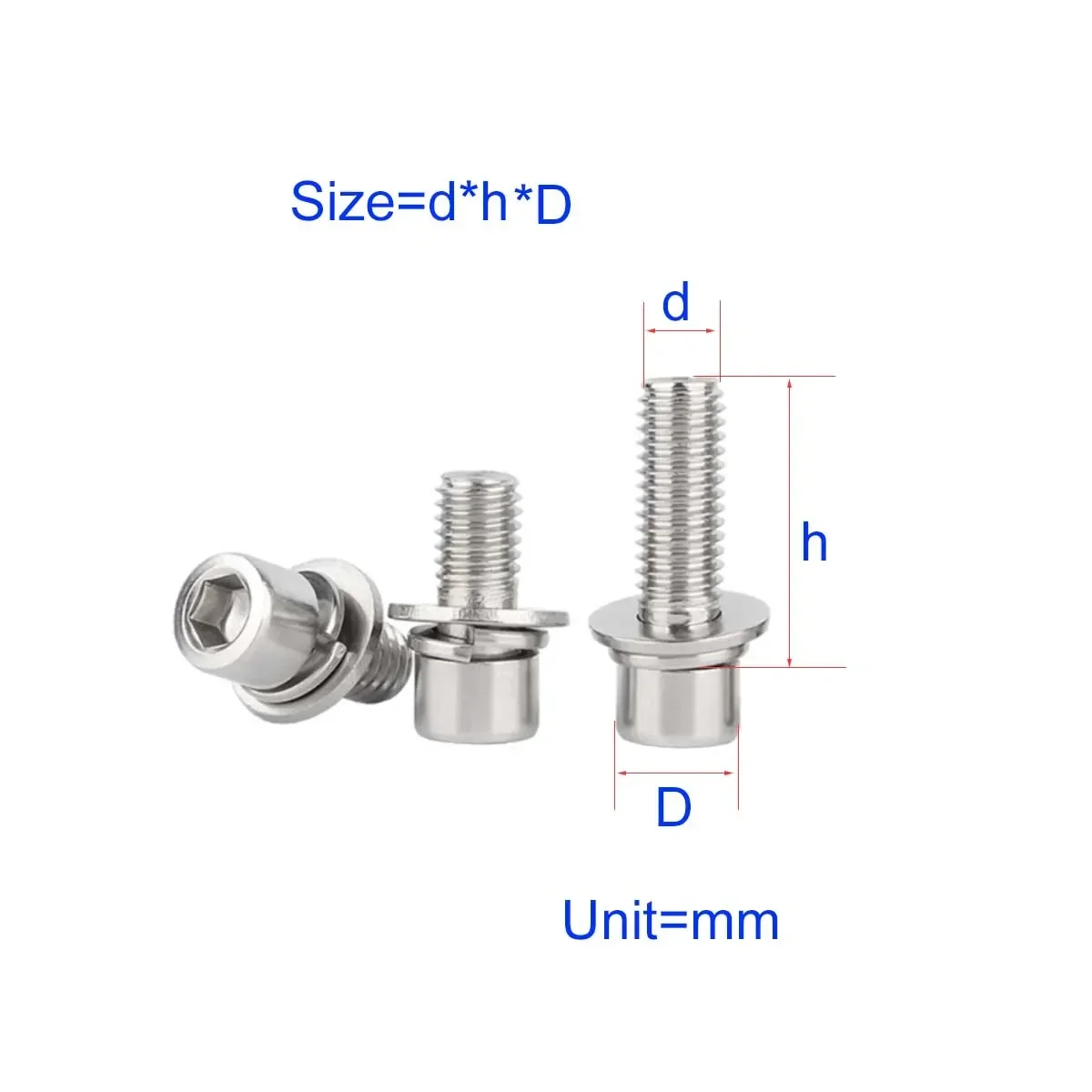 

201 Stainless Steel Cup Head Three Combination Internal Hexagonal Screw, Cylindrical Head With Washer Bolt