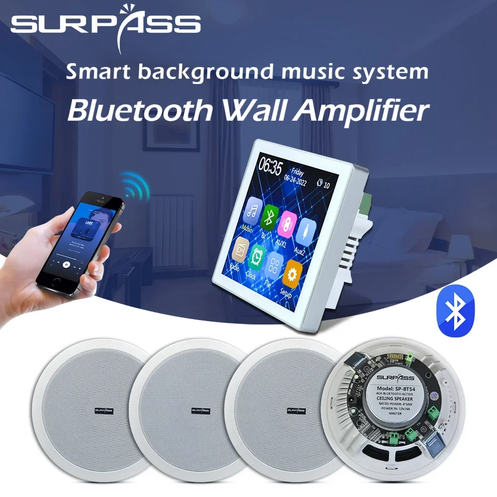 Smart Audio 2x20W System High power power amplifier Bluetooth Touch Screen Audio Panel with Full-range Indoor Ceiling Speakers