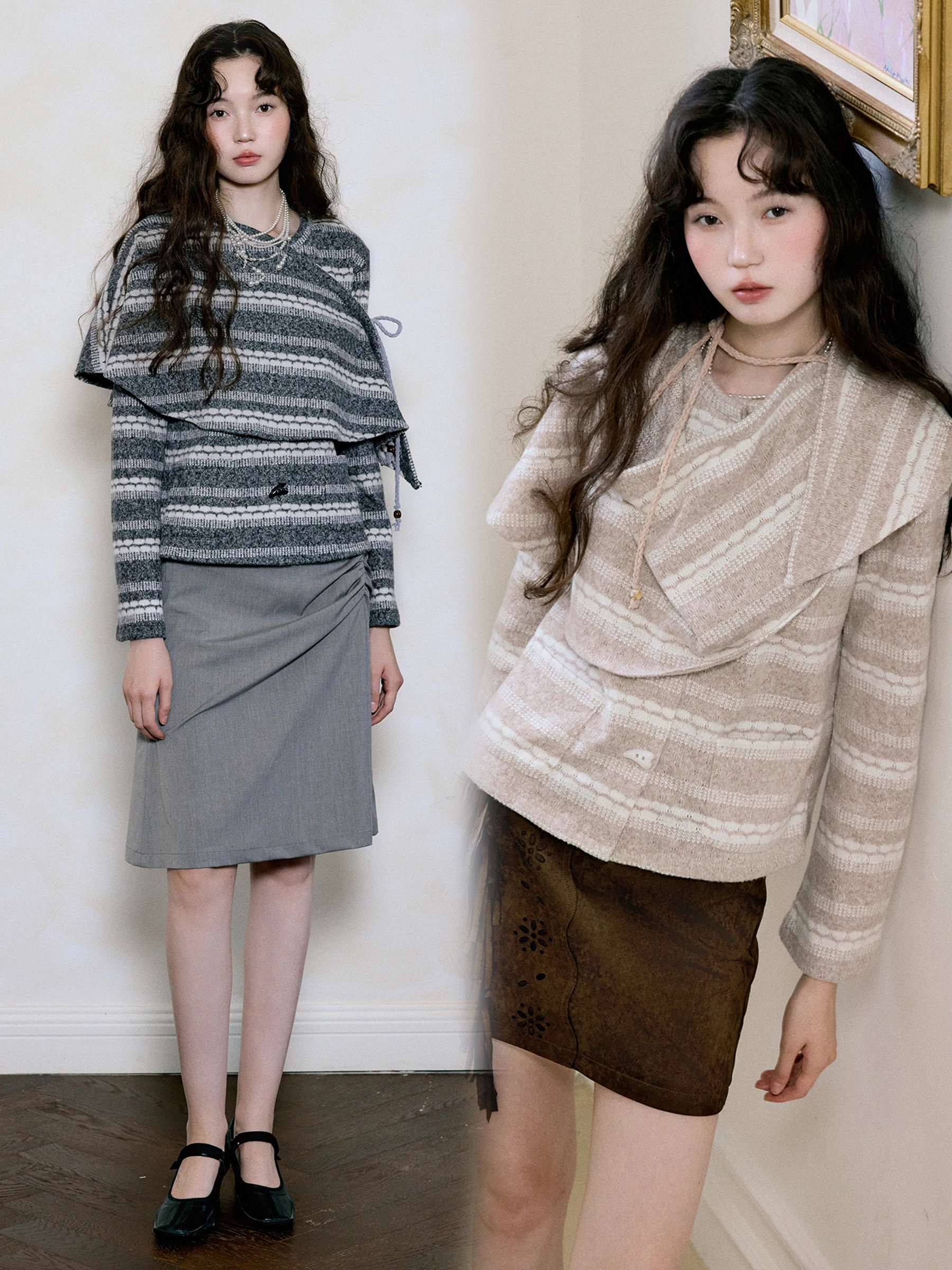 

Original ey Camel Retro Wrap oulder awl Fair Isle Knit Cardigan Coat Sweet Sle Loose Fit Long Sve Thermal Autumn W...