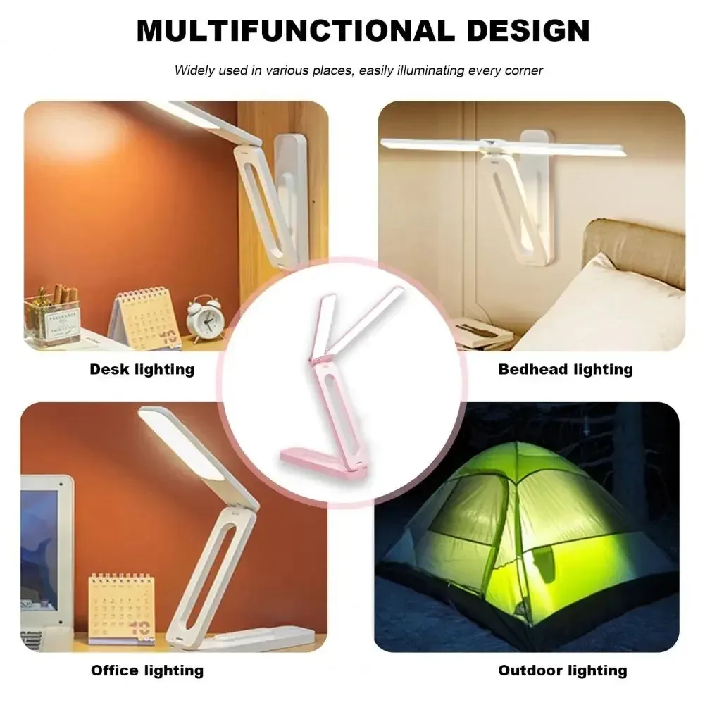 Multifuncional Foldable LED Desk Lamp, Luz do livro de leitura, Iluminação portátil recarregável para estudo ou oficial, 3 cores