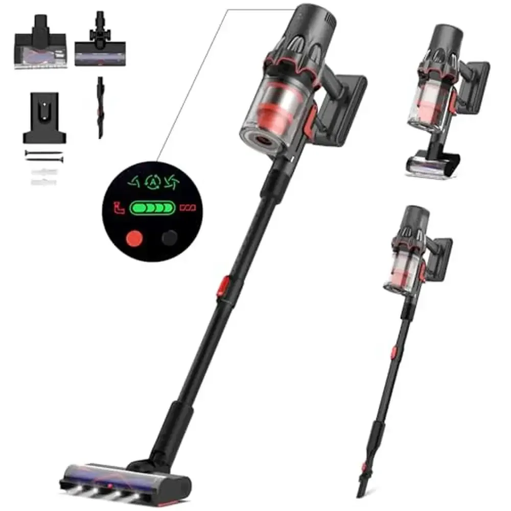 

Cordless Stick Vacuum Cleaner 30kPa Power 90min Runtime Pet Hair Tool Tangle-Free Floor HEPA Filter LED Display Scraper Design