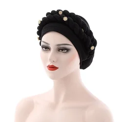 Gorro de lino tejido para mujer, Hijab musulmán con trenza arrugada, turbante islámico para Abaya, novedad de 2022