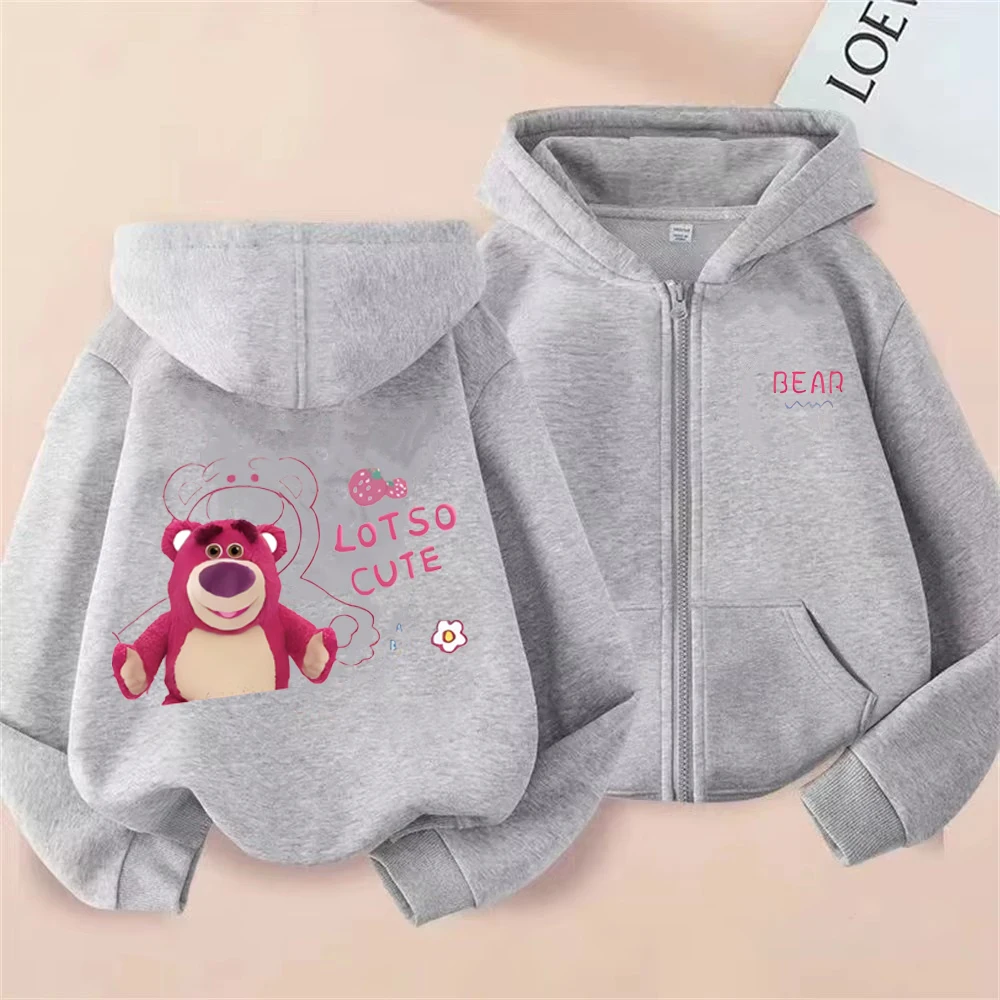 

Strawberry Bear Printed Kids Spring and Autumn Cardigan Boys and Girls Zipper Hoodie 3-12 Years Old Casual Fashion Hoodie Top
