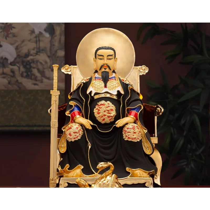 Pure bronze painted true deity statue, Wudang Mountain Patriarch, Xuantian Xuanwu Shangdi, Taoist hall and temple ornament