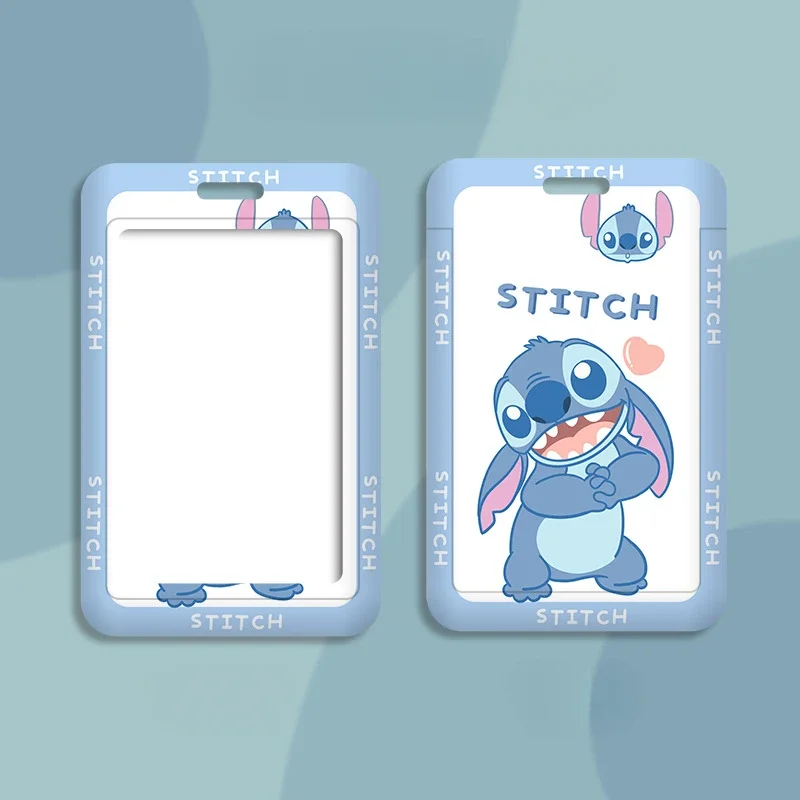 Disney-portatarjetas de Stitch para niñas, funda escolar de dibujos animados con cordón, funda de identificación, funda de tarjeta de autobús y