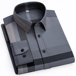 Men's Fashion Long Sleeve Plaid Striped Dress Shirts Without Pocket Premium Comfortable Soft Standard-fit Easy Care Casual Shirt