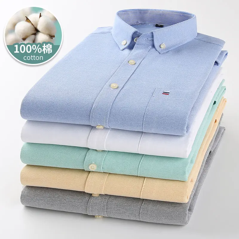 

100% cotton men's long-sleeved shirt Spring and autumn trend young young new Oxford woven thin casual shirt fashion must-have