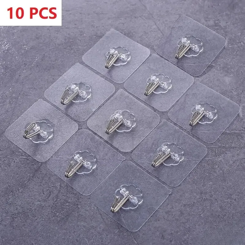 1-10PCS Transparent Stainless Steel Strong Self Adhesive Hooks Key Storage Hanger for Kitchen Bathroom Door Wall Multi-Function