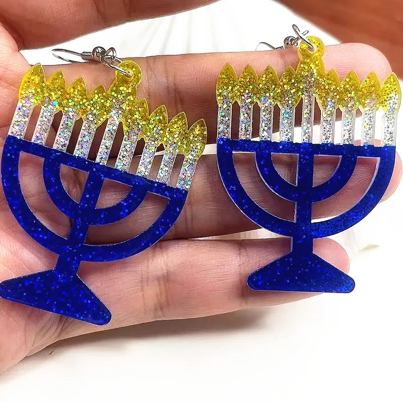 

BEST SELLER Acrylic Hanukkah Menorah Glitter Dangle Drop Earrings Set for Women - Hanukkah Earrings Pack - 10pair/set