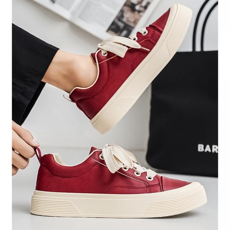 

Men's Chunky Sneakers Spring 2026 Fashion Solid Lace Up Casual Sport Shoes Outdoor Comfortable Non Slip Versatile Flat Shoes