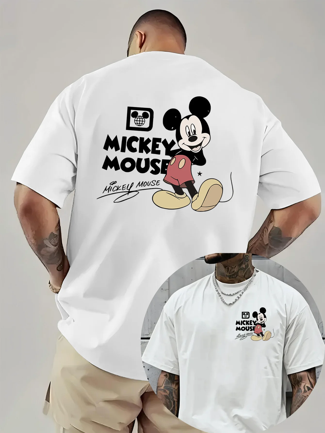 2026 Disney Mickey Cartoon Double-sided Printed Pure Cotton T-shirt Men's and Women's Summer New Street Trend Casual Loose Top