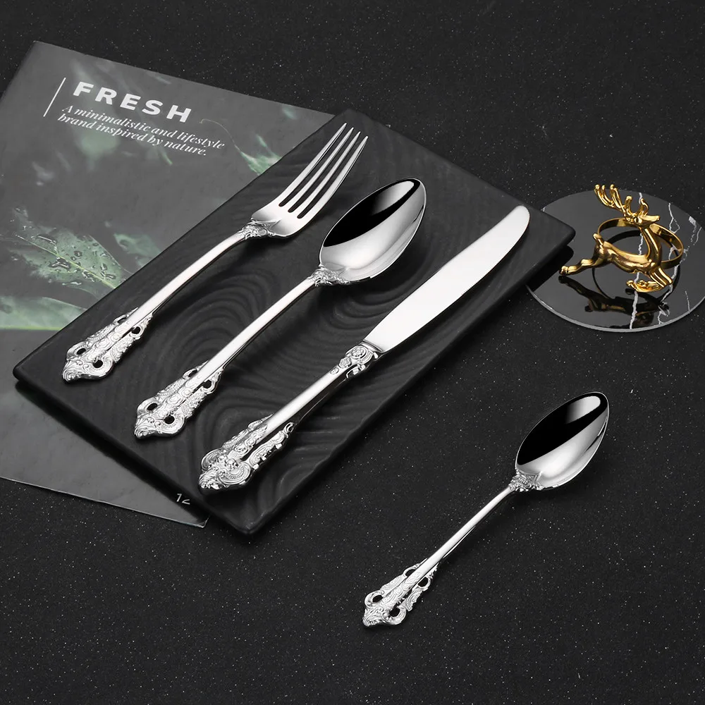 4/8/12/16/20/24 PCS Gold 18-10 Stainless Steel Flatware Set Unique Cutlery Set Wedding Tableware Fork Spoon Knives Silverware