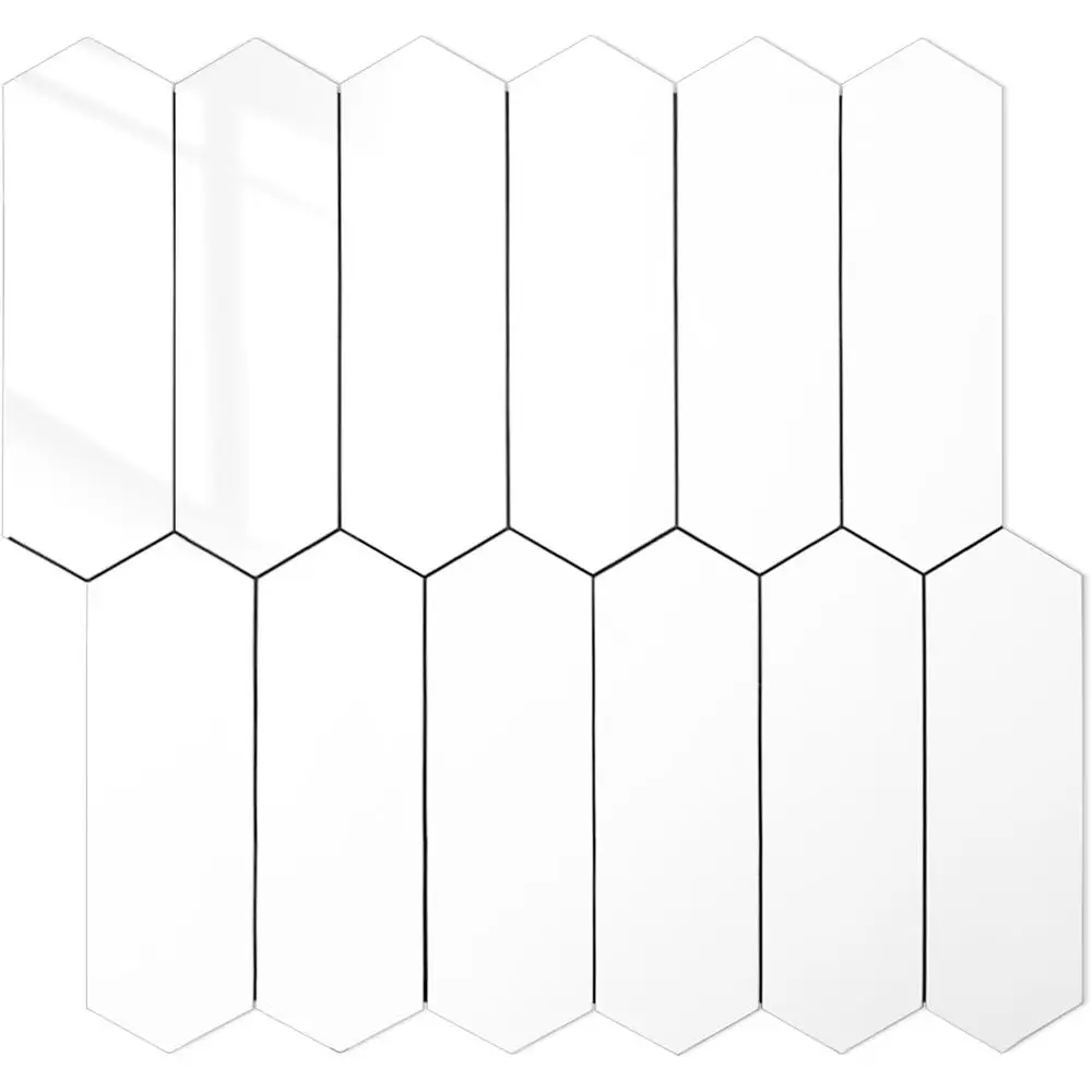 10-Sheet Long Hexagon Peel and Stick Backsplash, 12x12 PVC Stick on Backsplash Wall Tiles for Kitchen and Bathroom (Polished Whi
