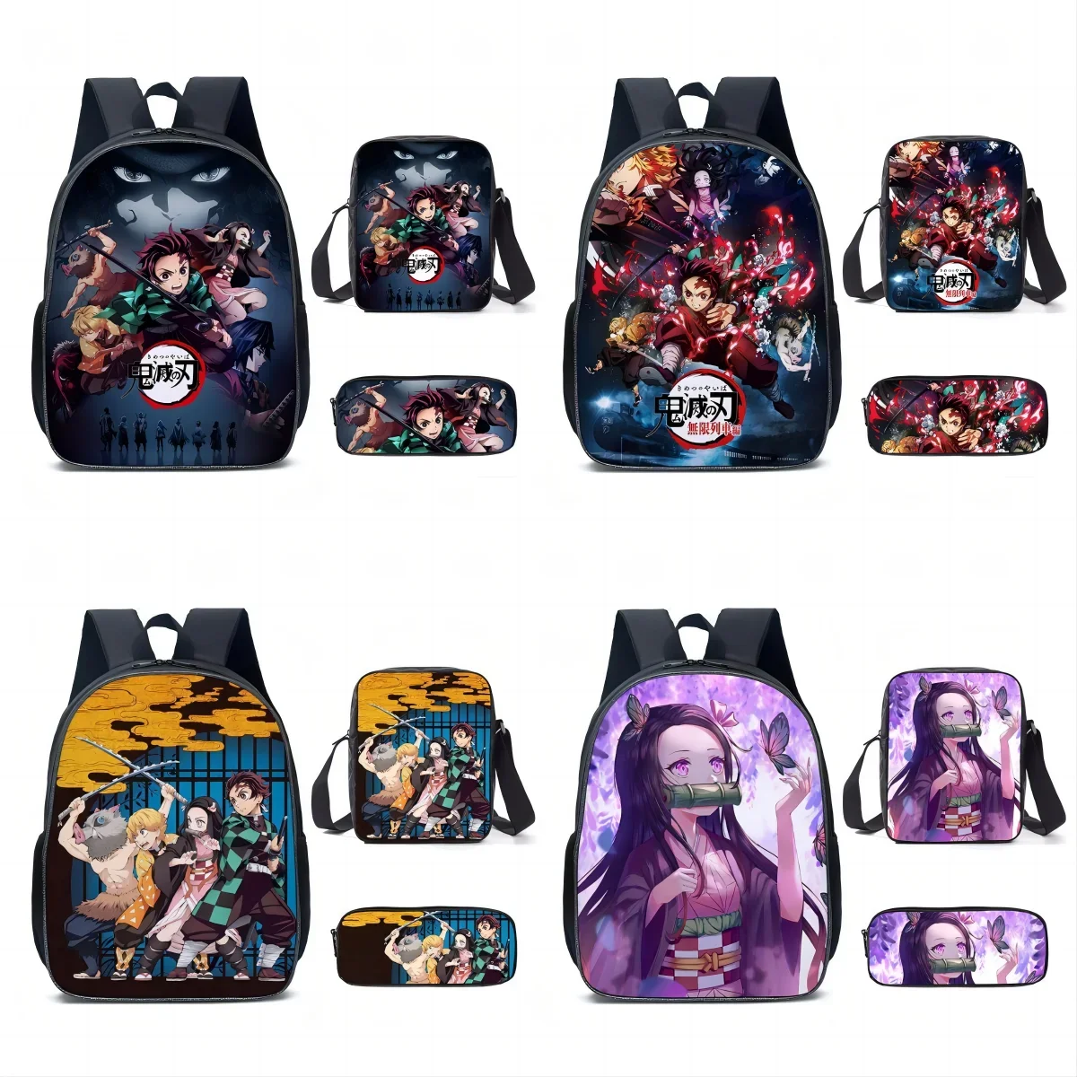 3Pcs/set Kamado Nezuko Demon Slayer Anime Cosplay Unisex Students School Bag Backpack Cartoon Bookbag Laptop Travel Rucksack