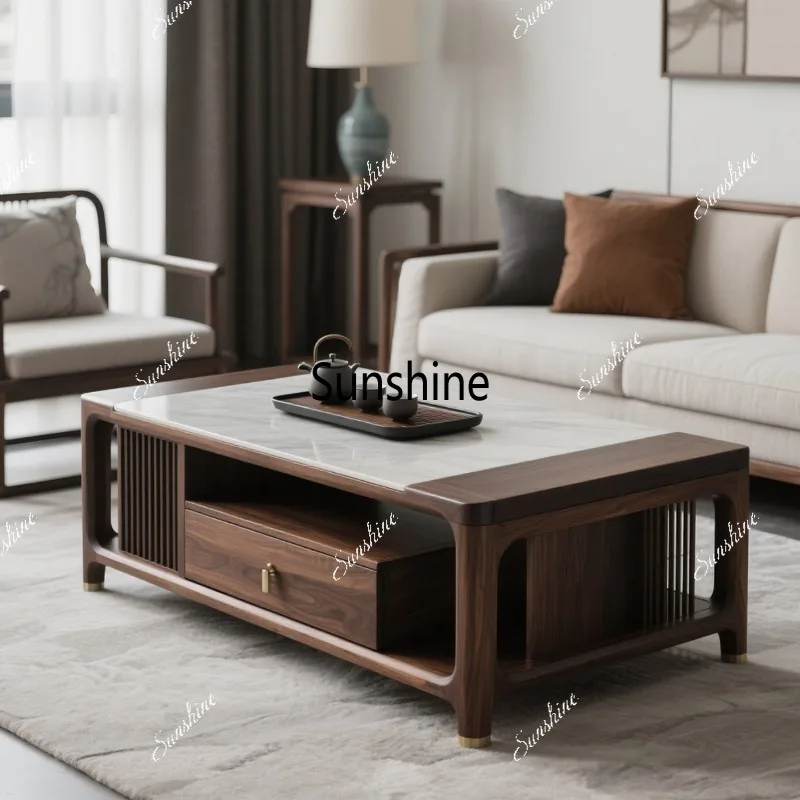 New Chinese-style solid wood coffee table, large living room coffee table