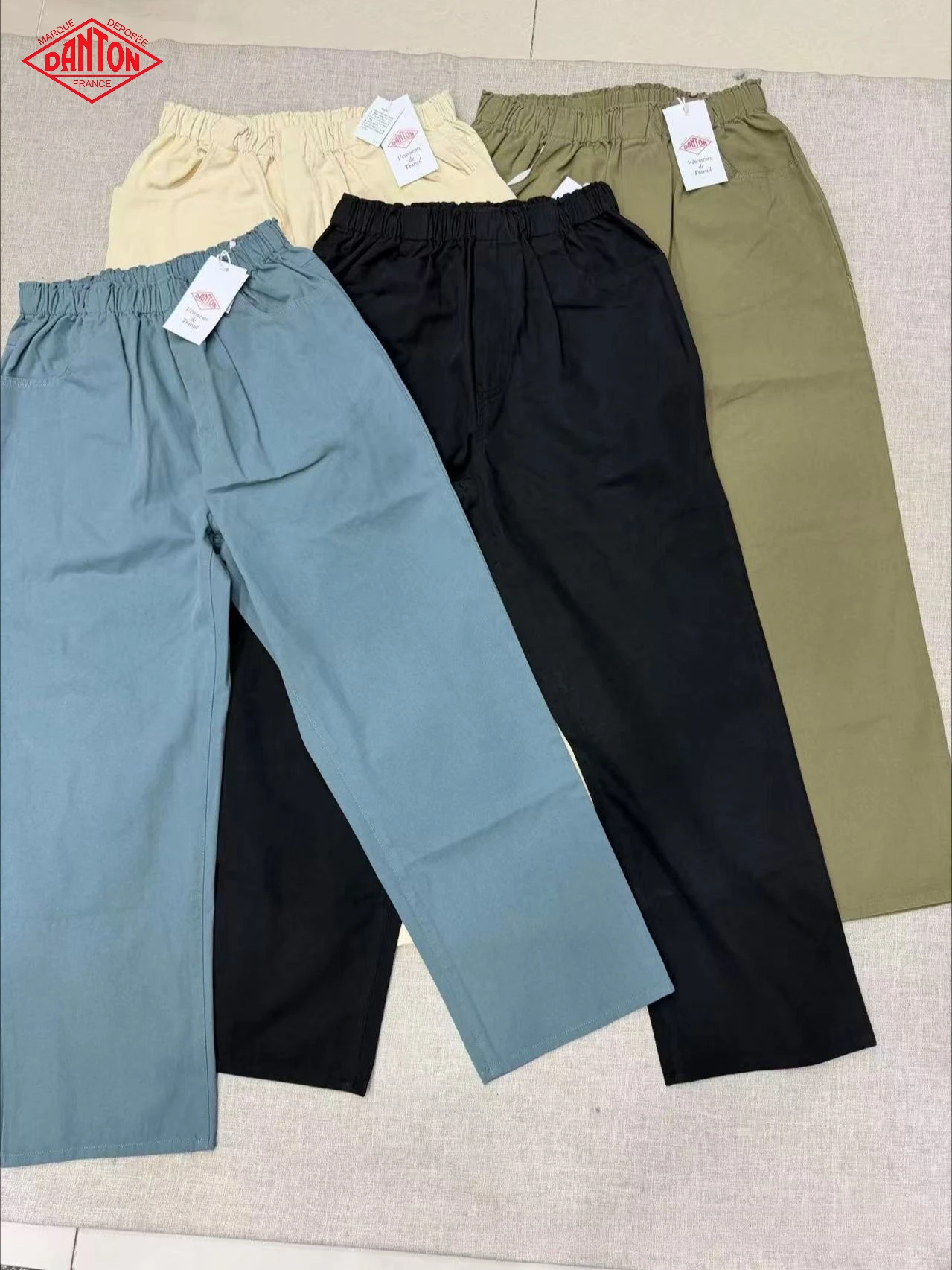 DANTON 2026 Spring New Japanese Style Elastic Waist Cropped Straight Pants, Simple Commuter Slim Fit Casual 9/10