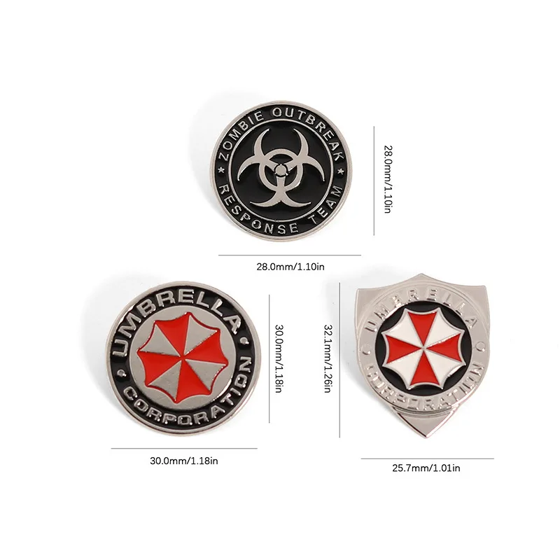 1-3pcs Resident Evil Umbrella Corporation Enamel Pin Brooch Zombie Outbreak Response Team Metal Lapel Cosplay Accessory Gift