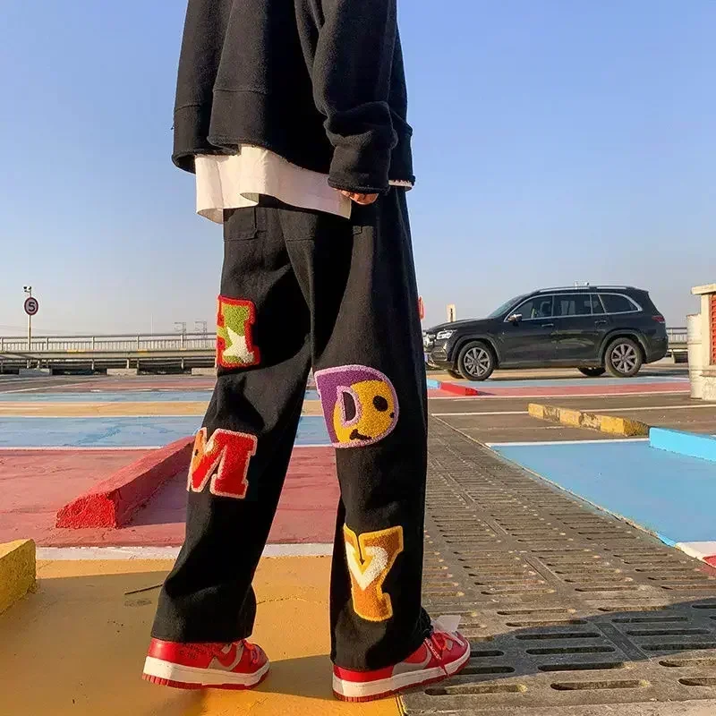 Letter Embroidery Straight Pants Tide Brand Hip-hop Y2k Wide-leg Pants Sportswear Casual Retro Fashion Loose Trendy Straight-leg