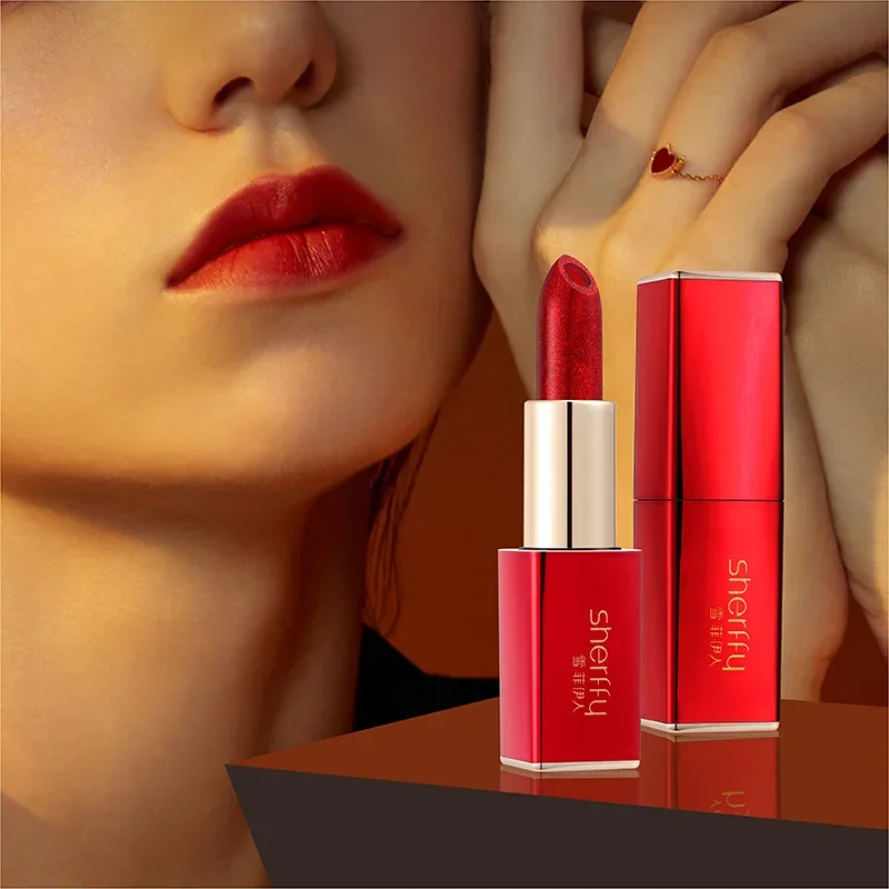 Sandwich pearlescent lipstick improves complexion does not stick to the cup not easy to fade temperature change lipstick Makeup