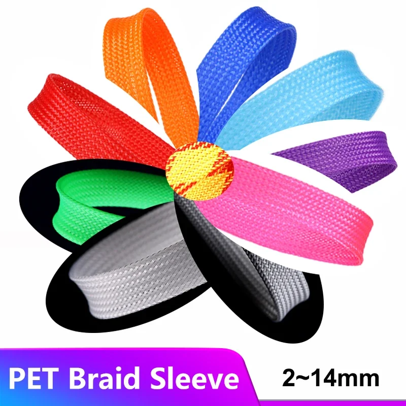 

Insulated PET Braid Sleeving 2/4/6/8/10/12/14mm Tight 2/5/10M High Density Wire Wrap Sheath Protection Black Red Cable sleeve