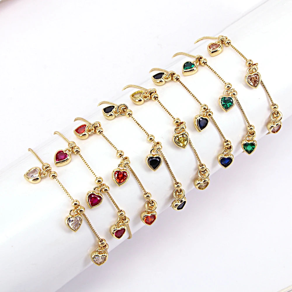 

10PCS, Gold Female Anklet Simple Heart-Shaped CZ Zircon Pendant Ankle Bracelet Gold Chain Wedding Jewelry Gifts